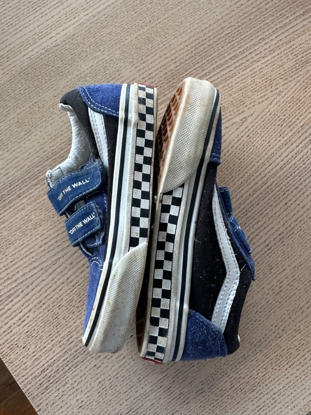 Vans Blue & Black Checkerboard Old Skool Velcro Sneakers